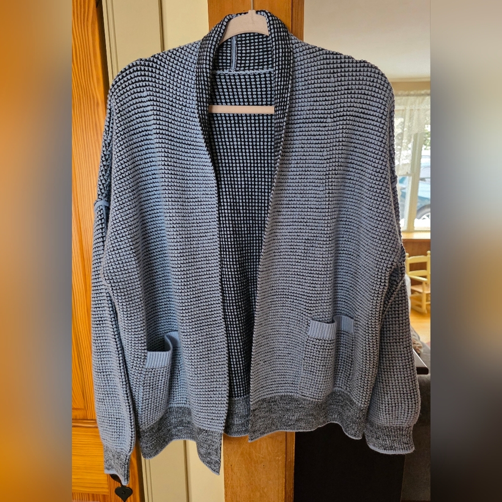 Cozy Blue and Gray Knit Cardigan